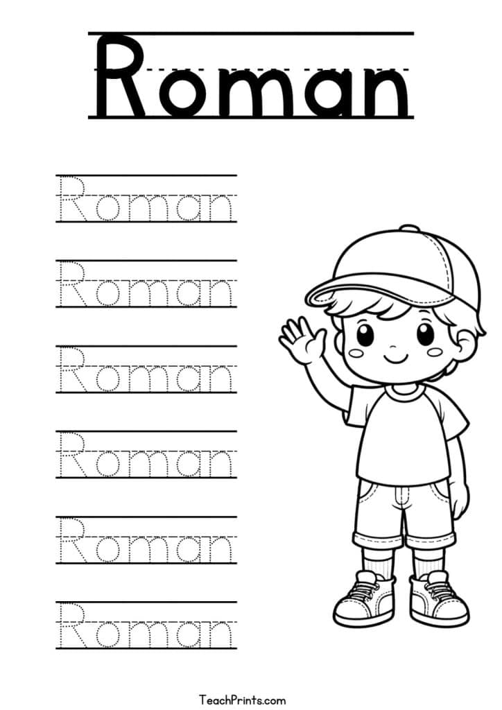 Roman Name Tracing Worksheet