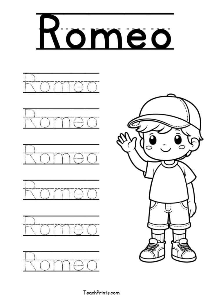 Romeo Name Tracing Worksheet
