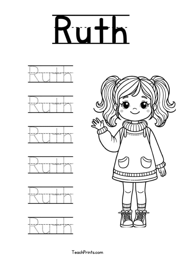 Ruth Name Tracing Worksheet