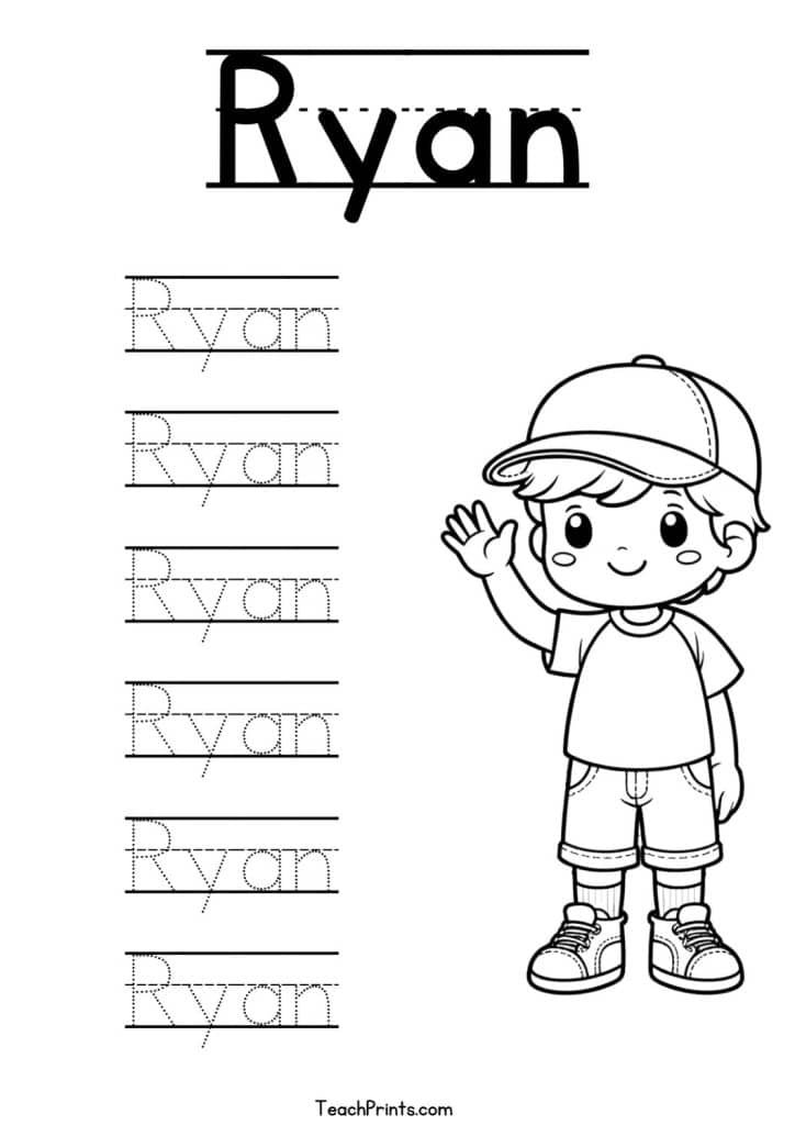 Ryan Name Tracing Worksheet