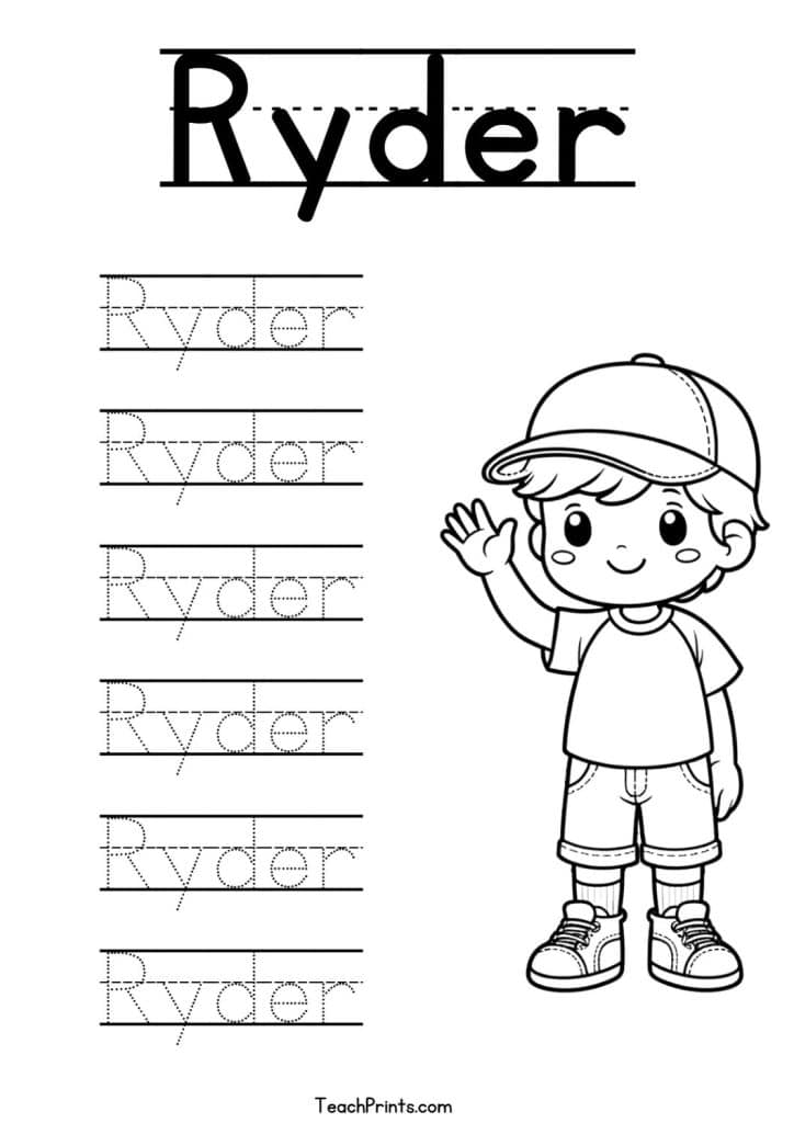 Ryder Name Tracing Worksheet