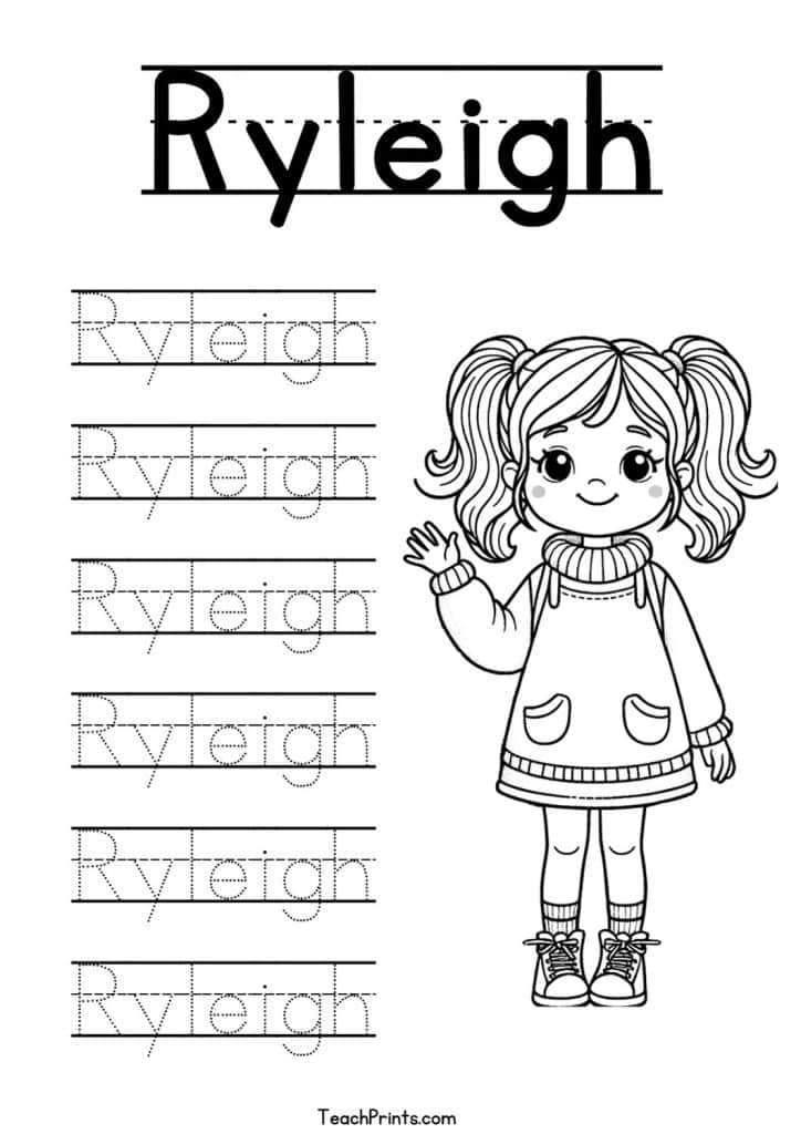 Ryleigh Name Tracing Worksheet