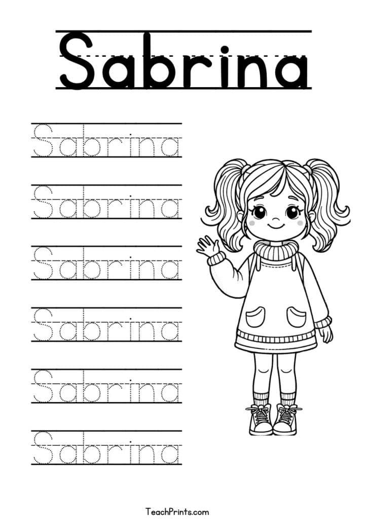 Sabrina Name Tracing Worksheet
