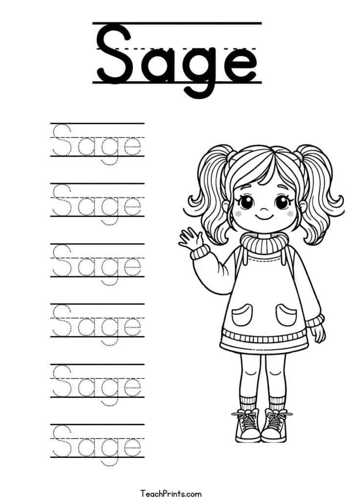 Sage Name Tracing Worksheet