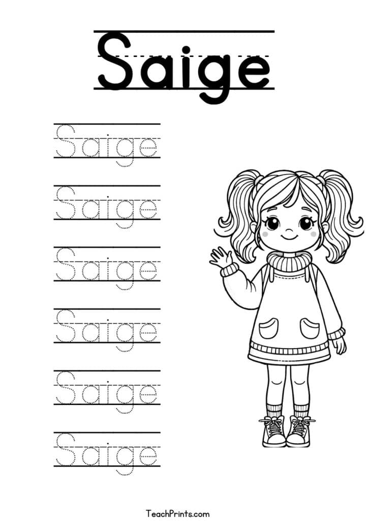 Saige Name Tracing Worksheet