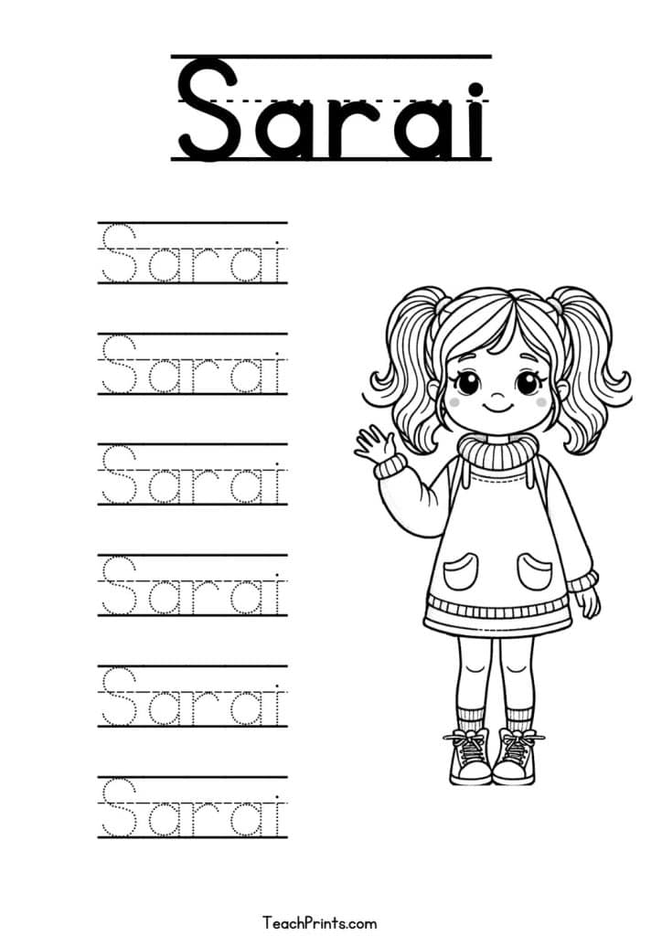 S Name Tracing Worksheets – 48 Names (Free & Printable) 14 Sarai Name Tracing Worksheet