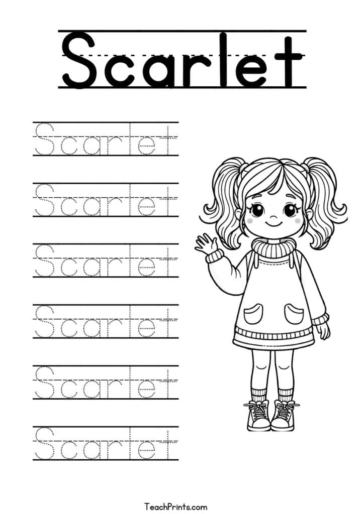 S Name Tracing Worksheets – 48 Names (Free & Printable) 18 Scarlet Name Tracing Worksheet