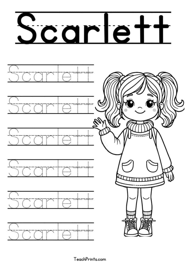 S Name Tracing Worksheets – 48 Names (Free & Printable) 19 Scarlett Name Tracing Worksheet