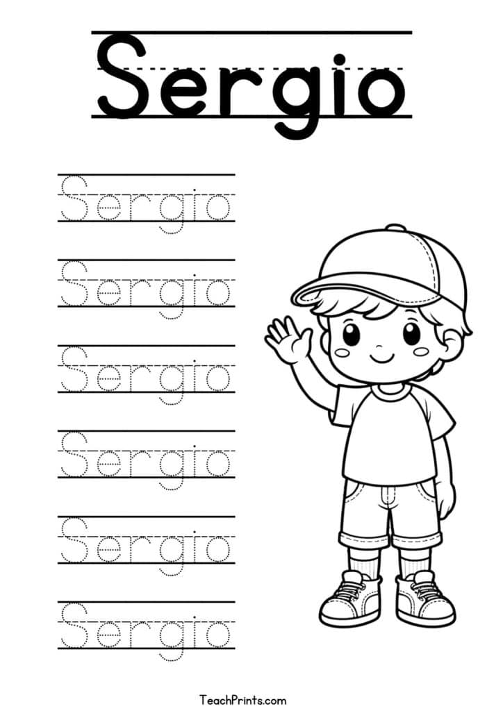 S Name Tracing Worksheets – 48 Names (Free & Printable) 26 Sergio Name Tracing Worksheet