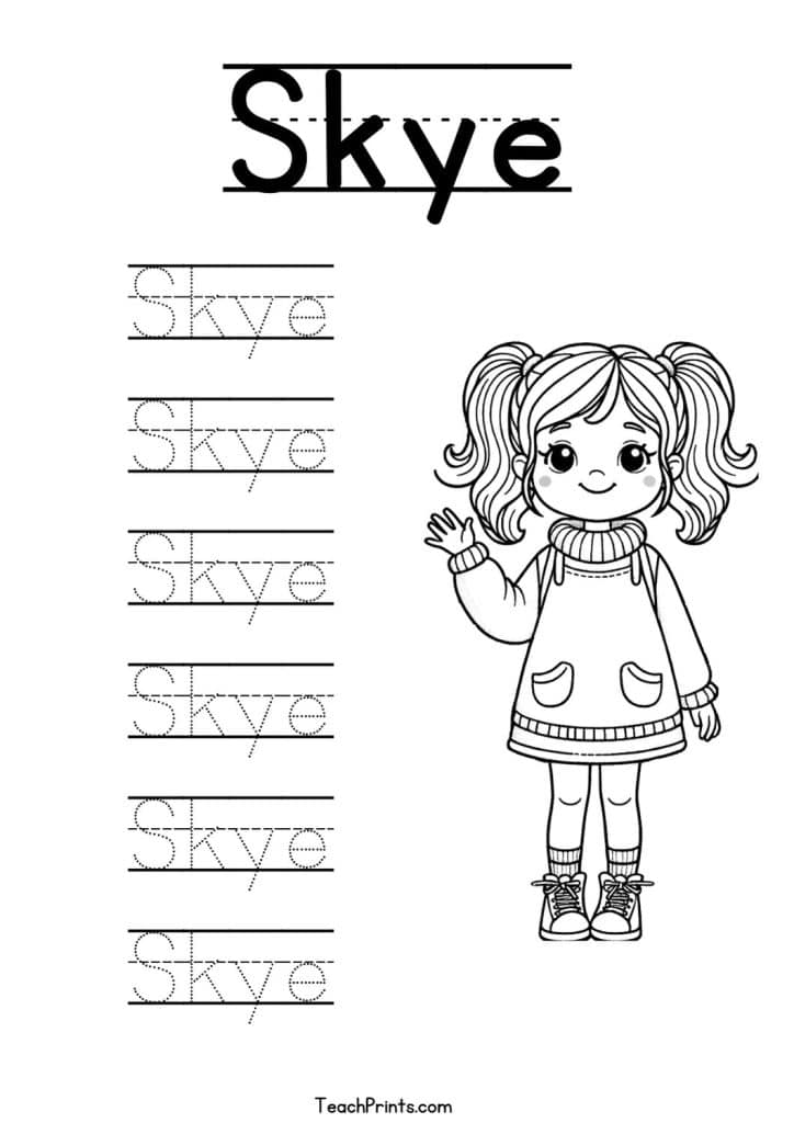S Name Tracing Worksheets – 48 Names (Free & Printable) 31 Skye Name Tracing Worksheet