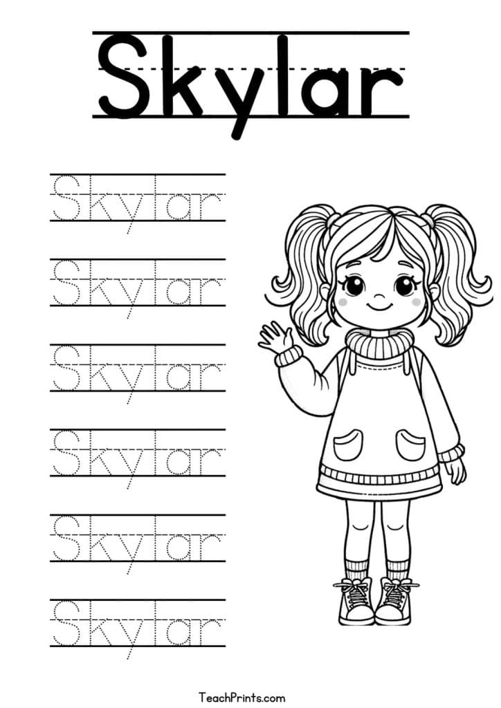 S Name Tracing Worksheets – 48 Names (Free & Printable) 32 Skylar Name Tracing Worksheet