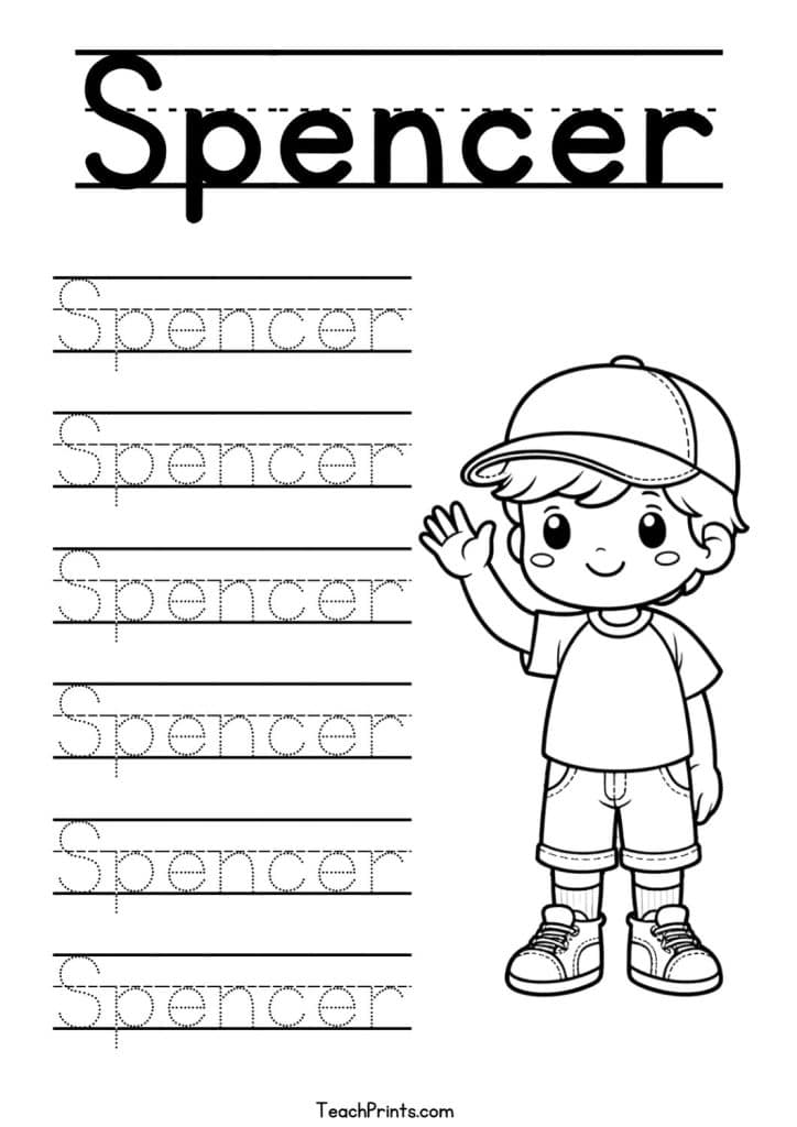 S Name Tracing Worksheets – 48 Names (Free & Printable) 37 Spencer Name Tracing Worksheet