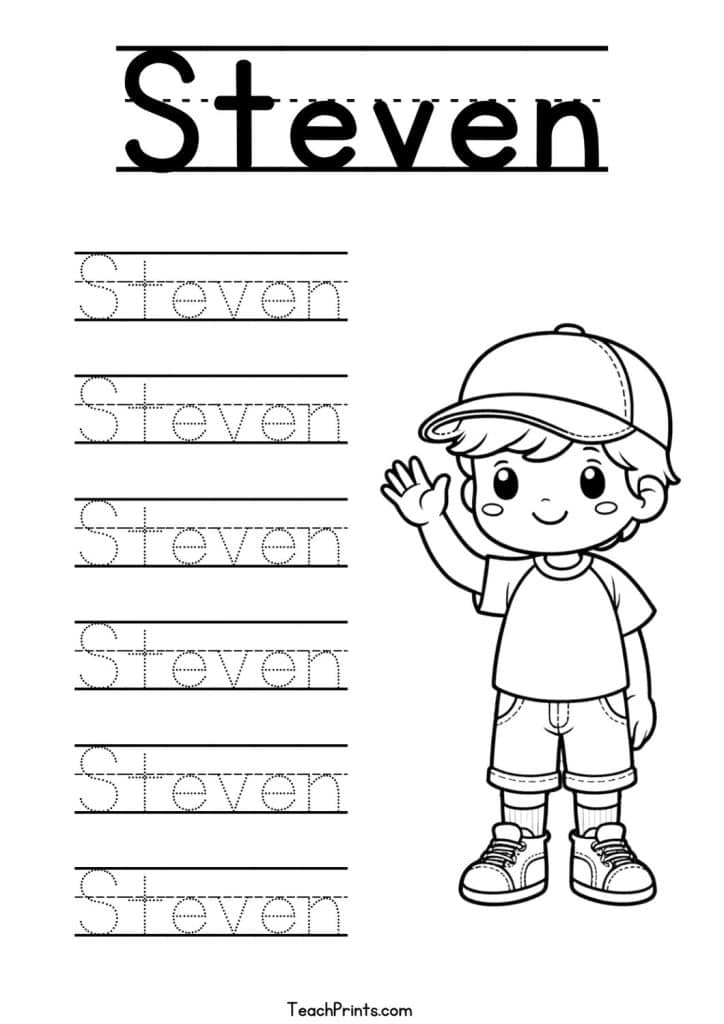 S Name Tracing Worksheets – 48 Names (Free & Printable) 42 Steven Name Tracing Worksheet
