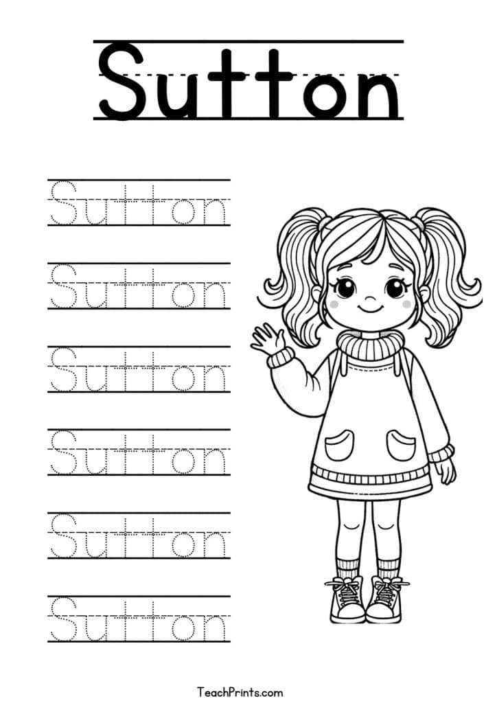 S Name Tracing Worksheets – 48 Names (Free & Printable) 46 Sutton Name Tracing Worksheet