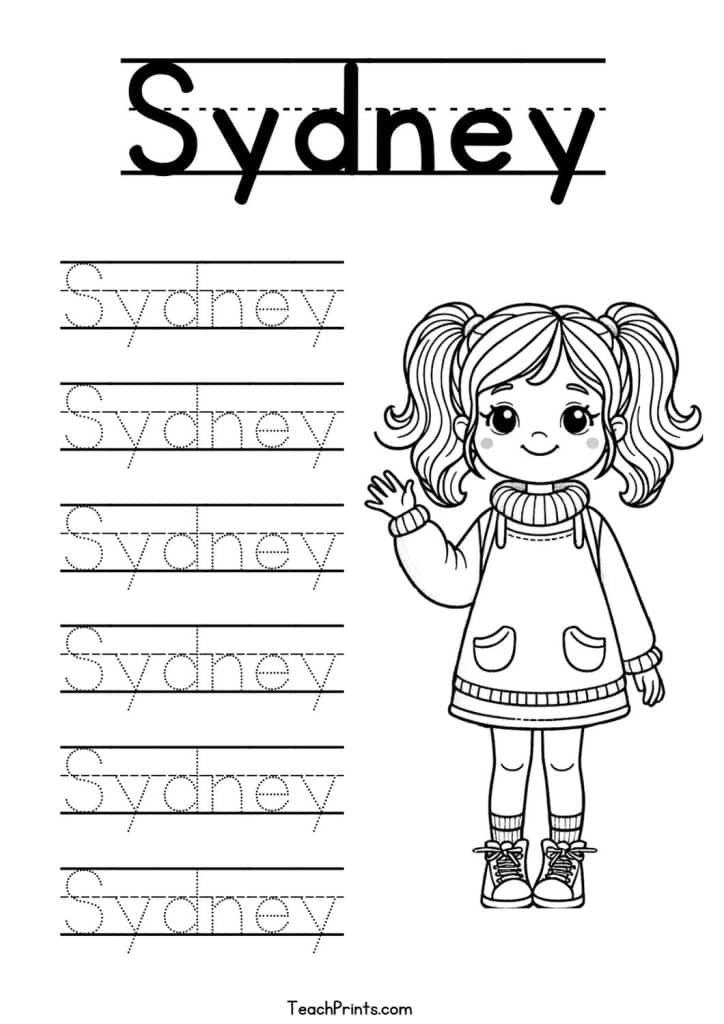 S Name Tracing Worksheets – 48 Names (Free & Printable) 47 Sydney Name Tracing Worksheet