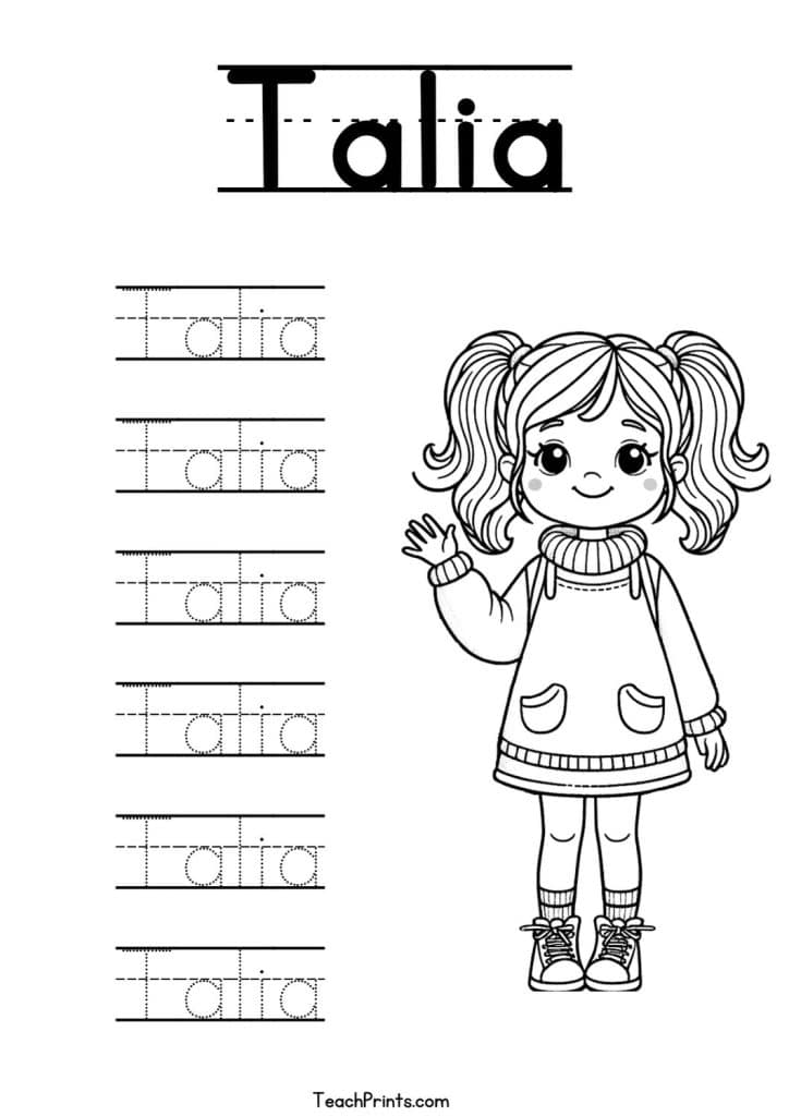 Talia Name Tracing Worksheet