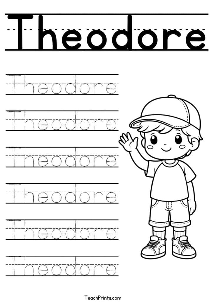 Theodore Name Tracing Worksheet