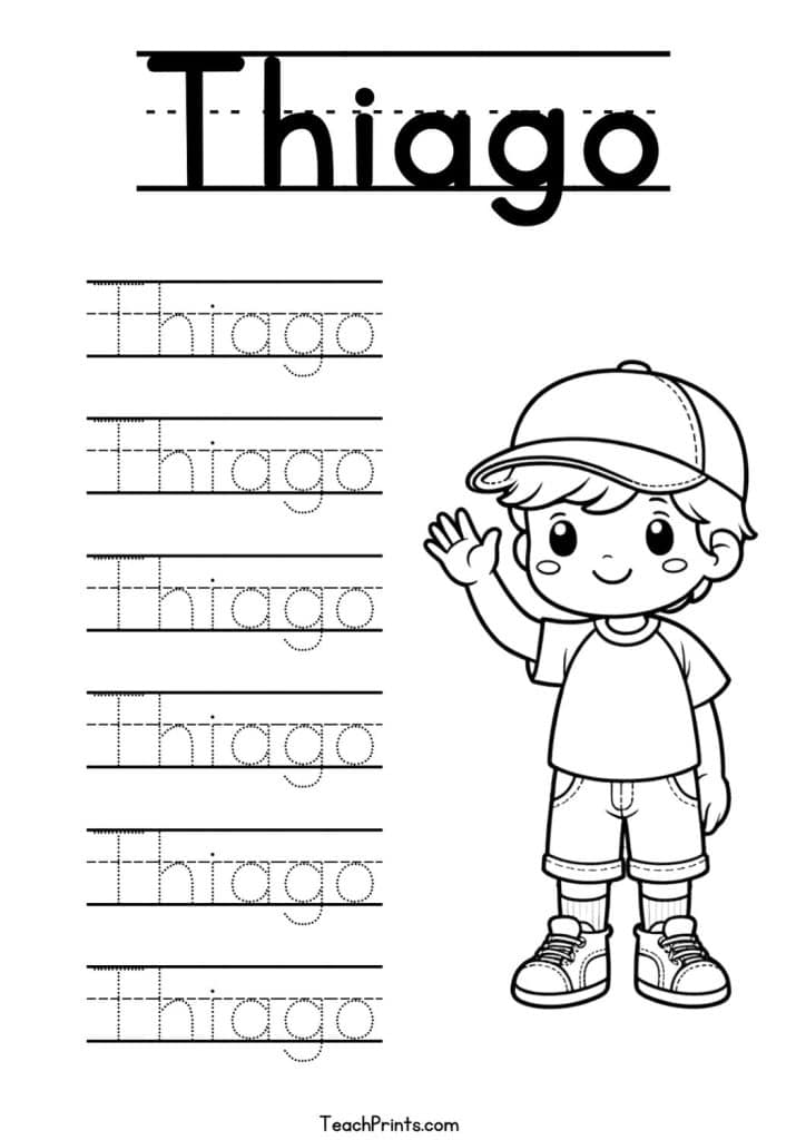 Thiago Name Tracing Worksheet
