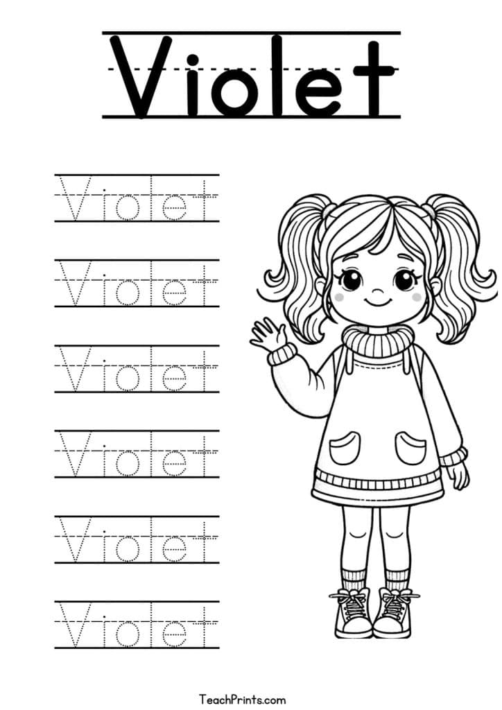 Violet Name Tracing Worksheet