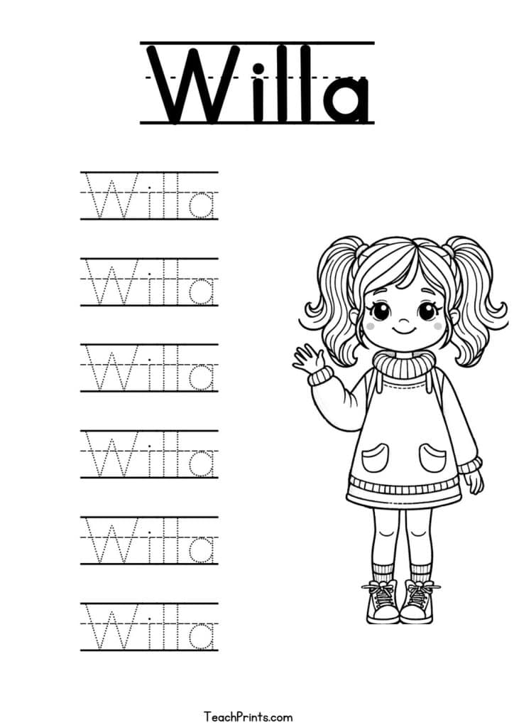 Willa Name Tracing Worksheet