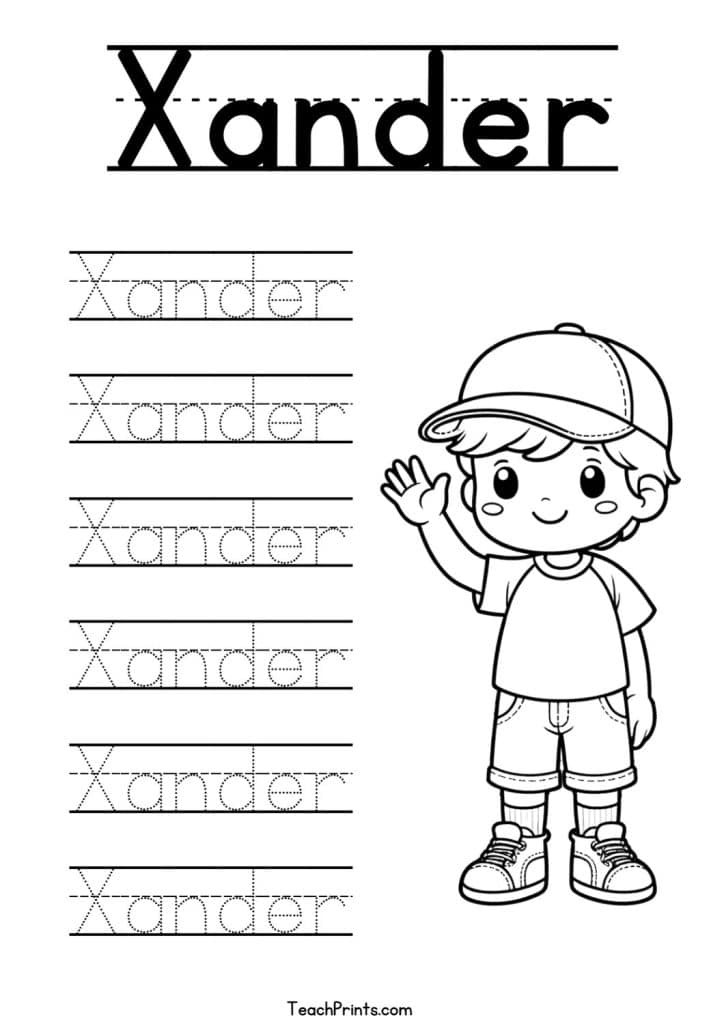 Xander Name Tracing Worksheet