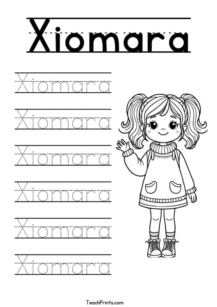 Xiomara Name Tracing Worksheet