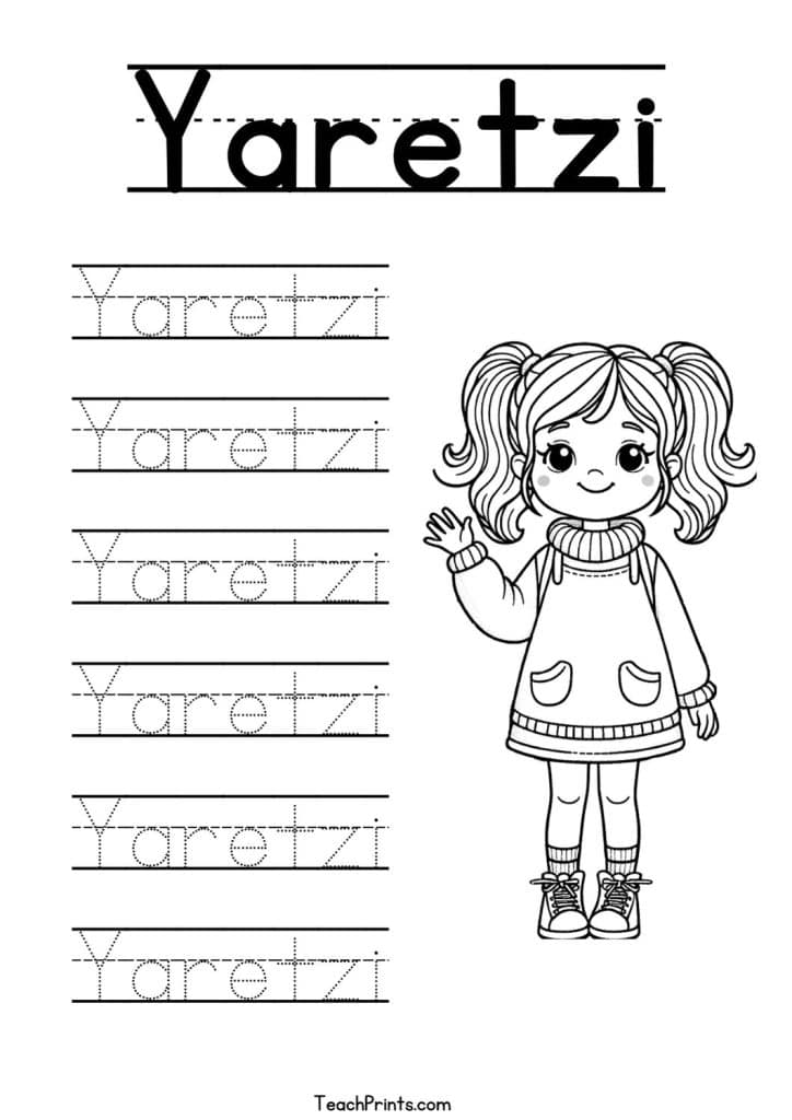 Yaretzi Name Tracing Worksheet