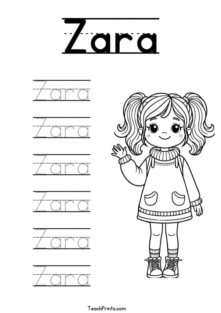 Zara Name Tracing Worksheet