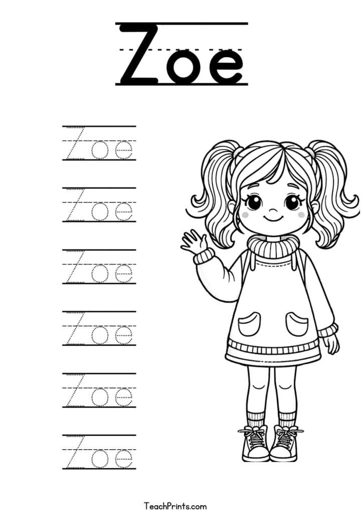 Zoe Name Tracing Worksheet