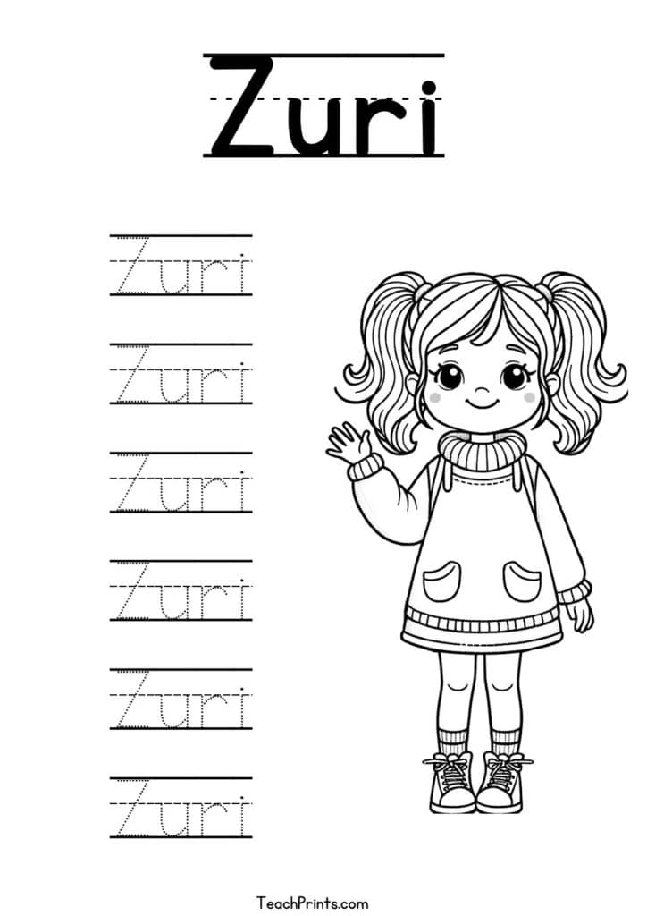 Z Name Tracing Worksheets 12 Names (Free & Printable) 🍎 Teach Prints