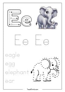 Letter E Tracing Worksheet - Free Printables - Teach Prints