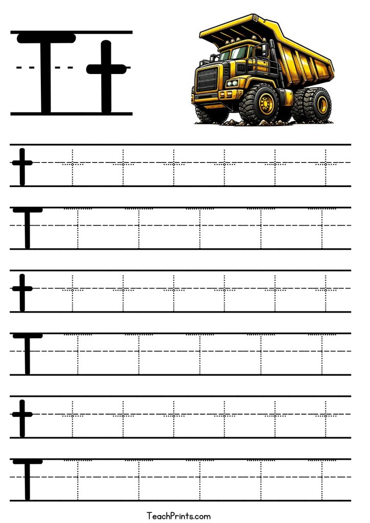 free capital T tracing printable