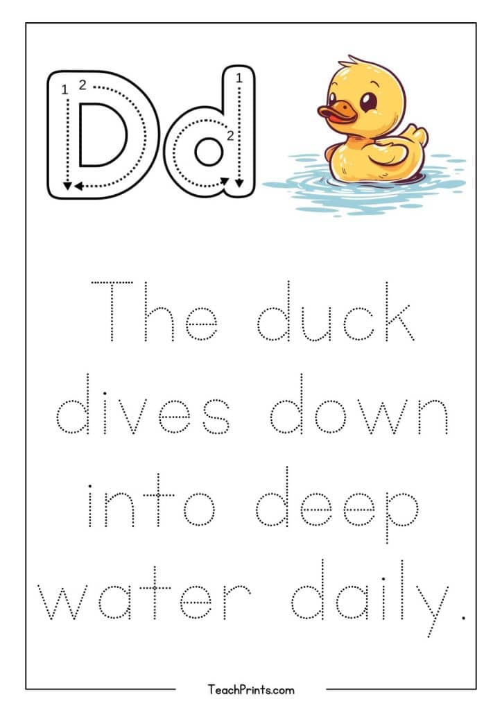 free d sentence tracing worksheet