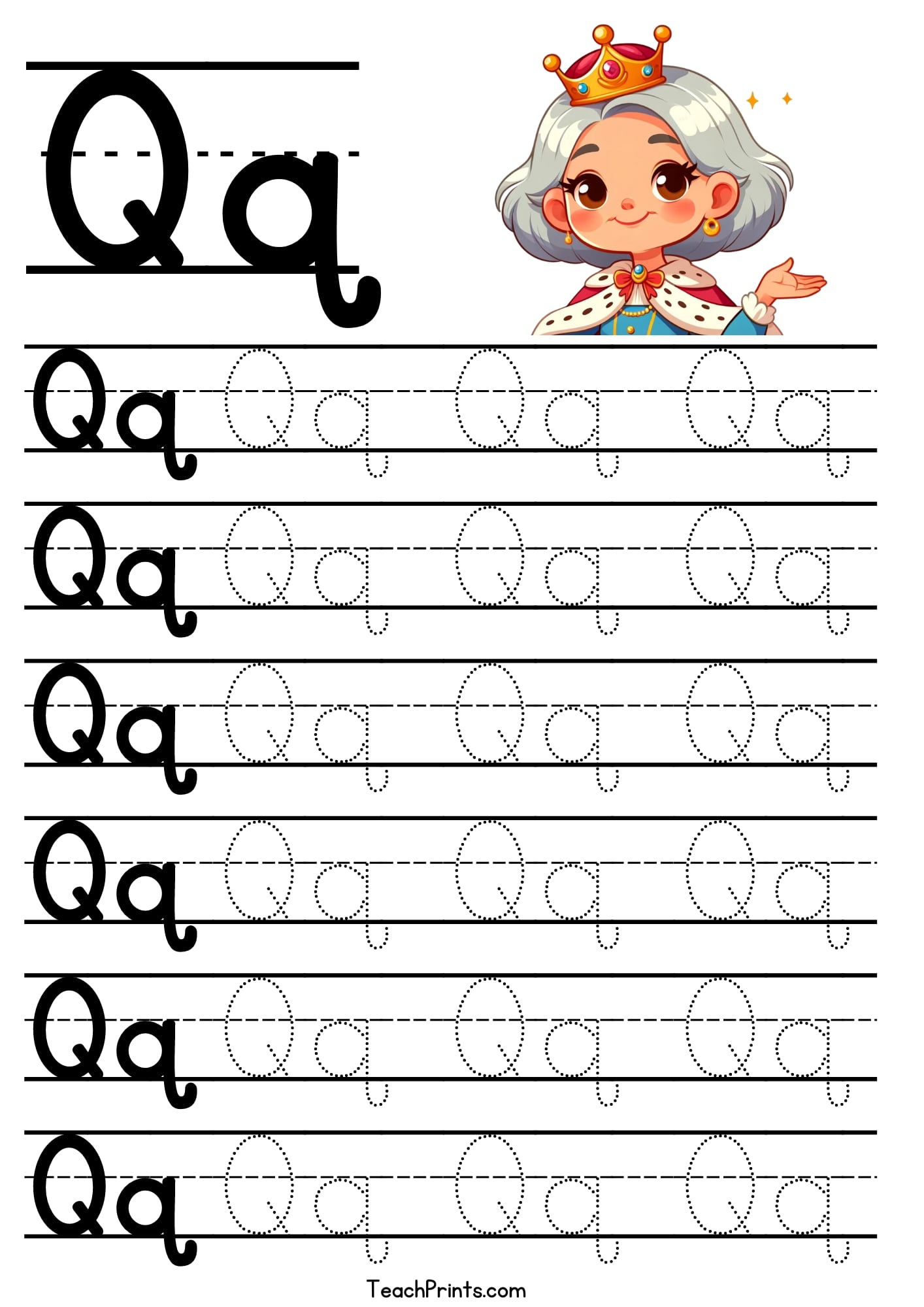 Letter q tracing worksheet free printables teach prints