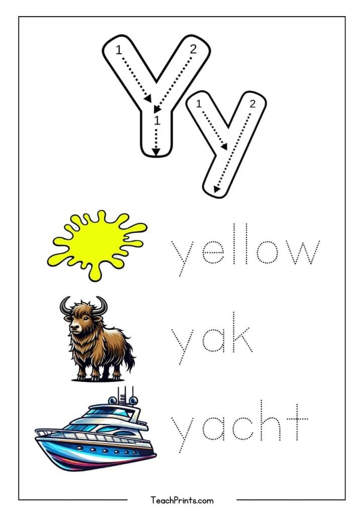 letter y practice worksheet