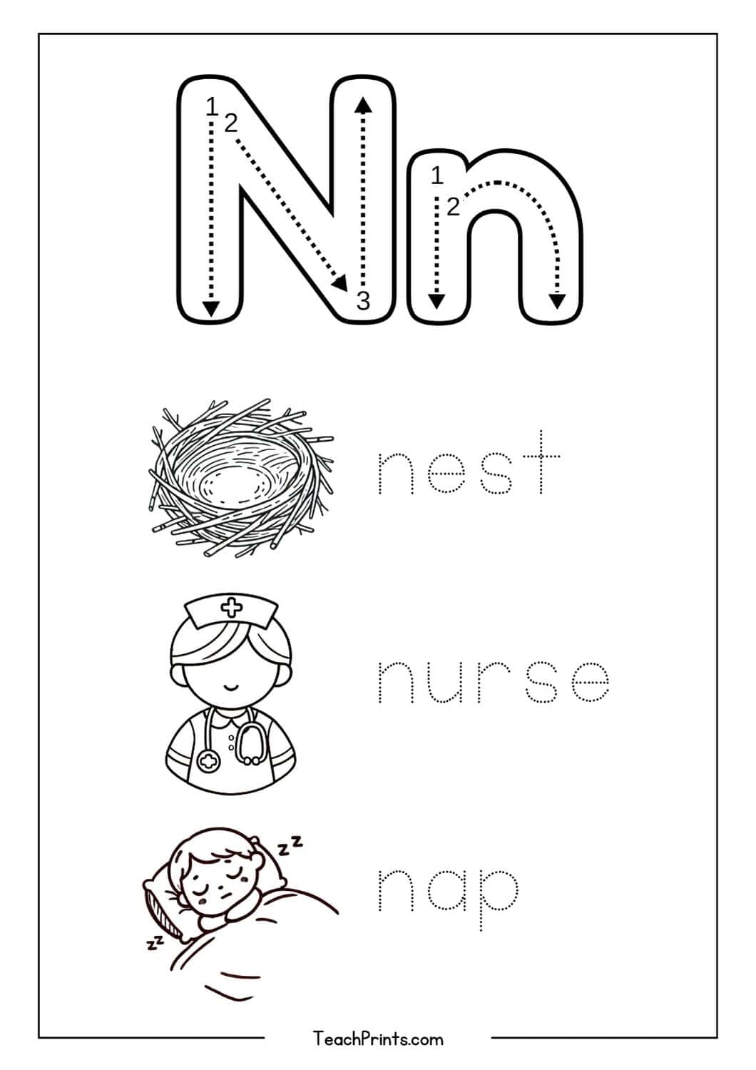 Letter N Tracing Worksheet Free Printables Teach Prints