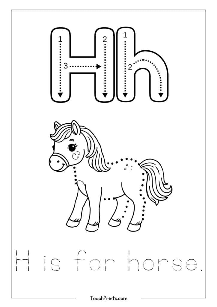printable h dot tracing worksheet