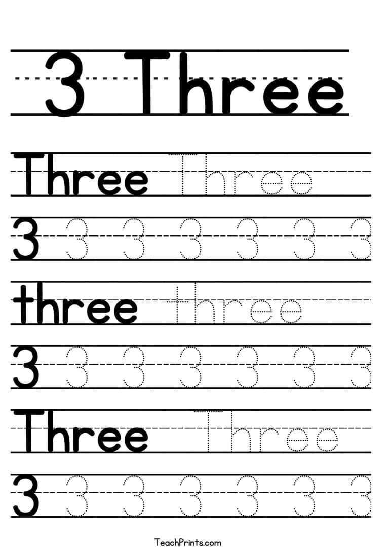 tracing 3 free printable