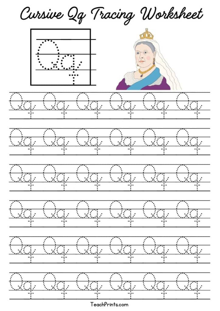 8 Cursive Q Tracing Worksheets - Free Printables - Teach Prints