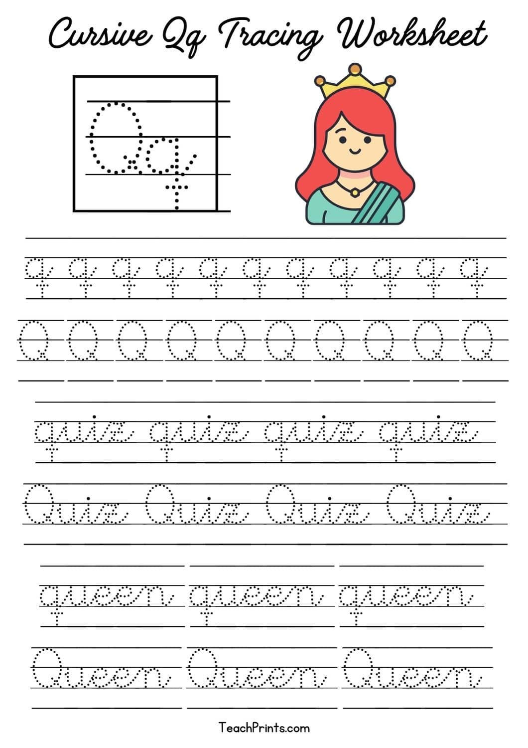 8 Cursive Q Tracing Worksheets - Free Printables - Teach Prints