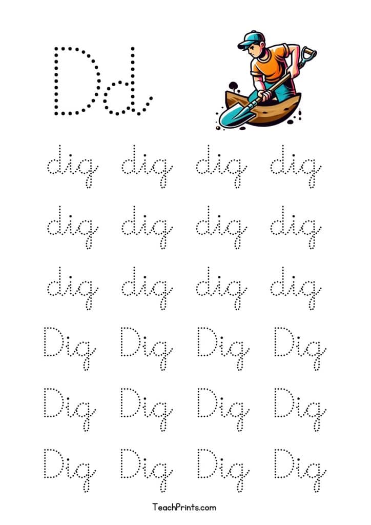 free cursive d tracing worksheet