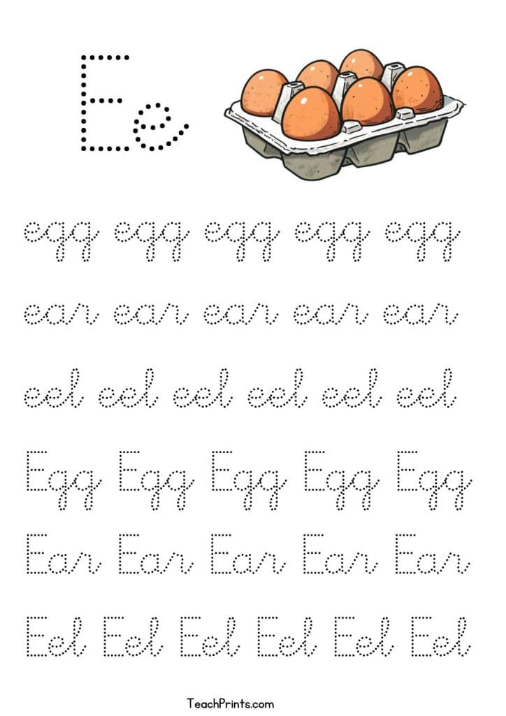 free cursive e tracing worksheet