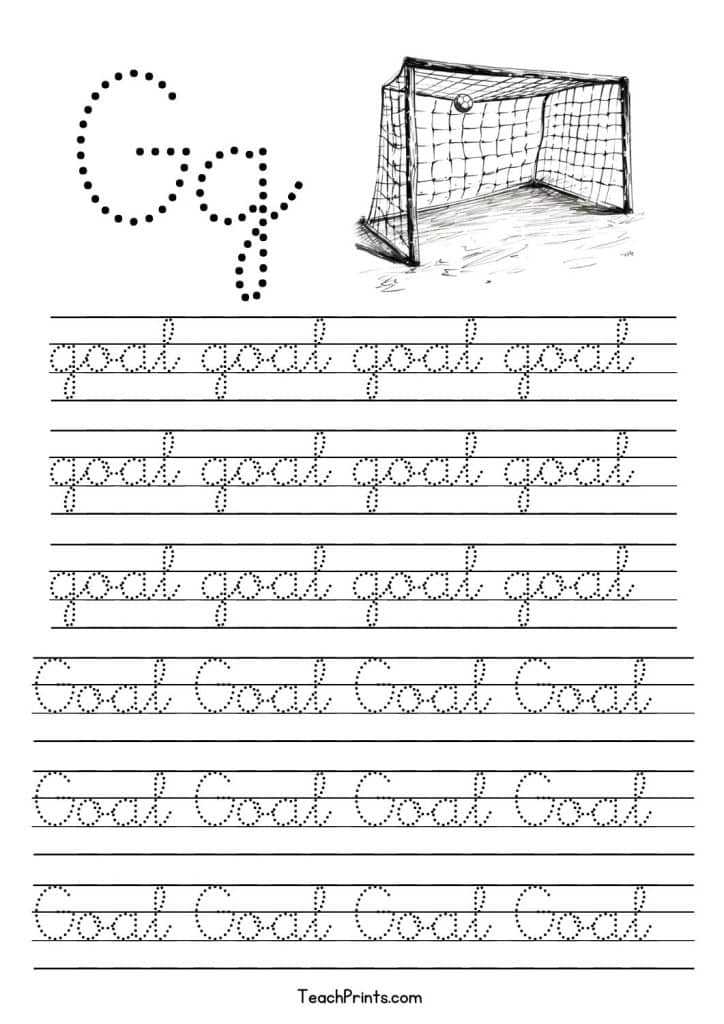 free cursive g tracing worksheet