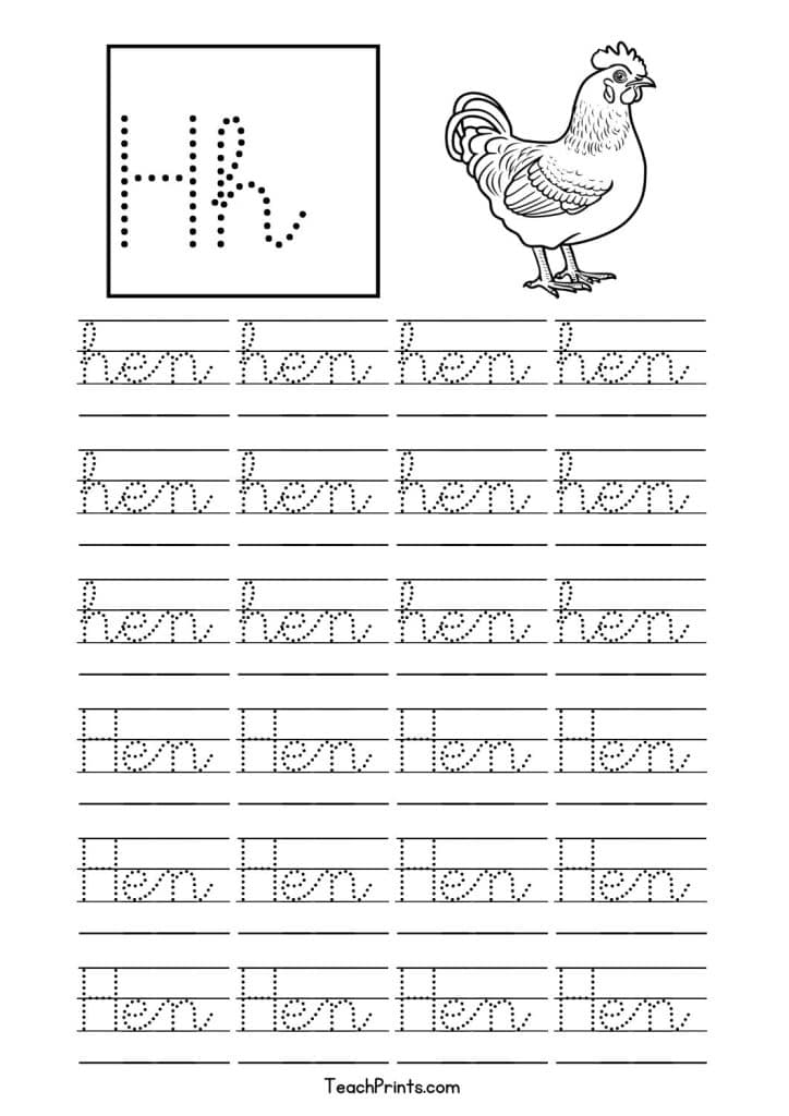 free cursive h tracing worksheet