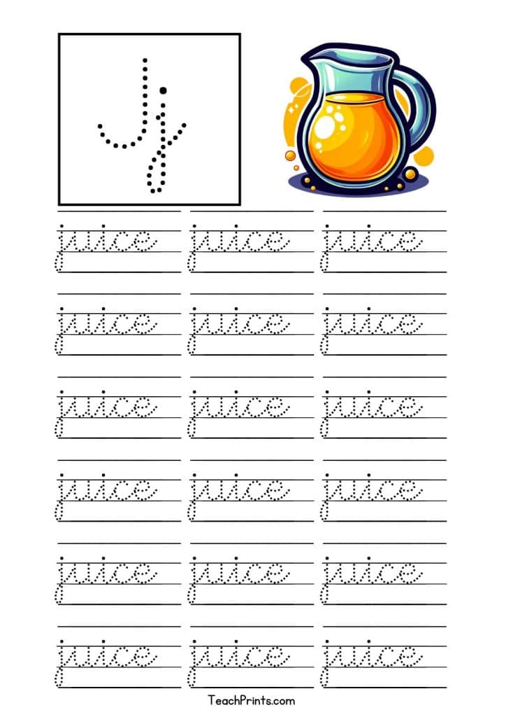 free cursive j tracing worksheet