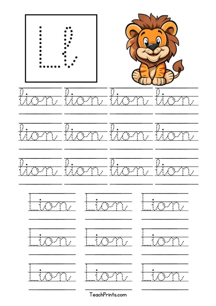 free cursive l tracing worksheet