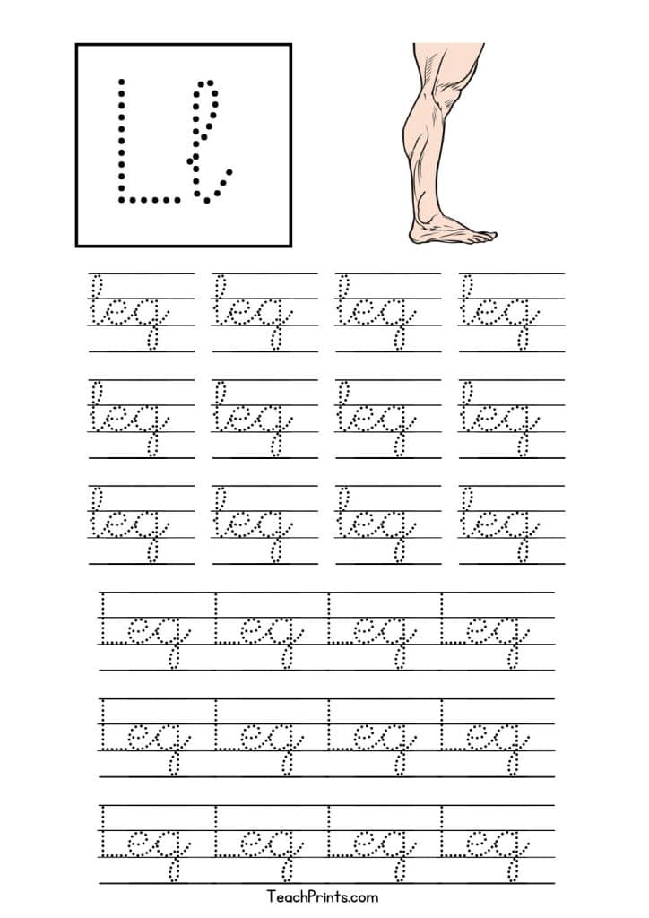 free cursive l tracing worksheet