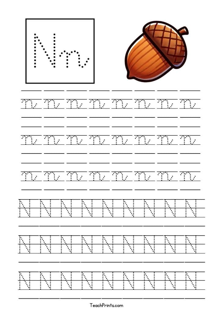 free cursive n tracing worksheet