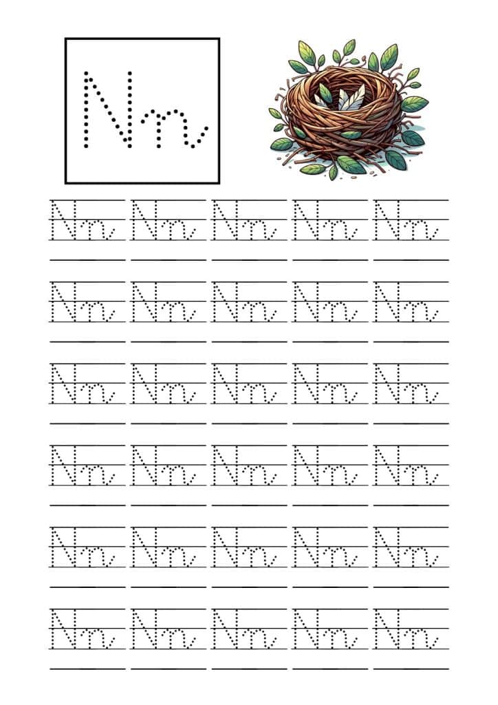 free cursive n tracing worksheet