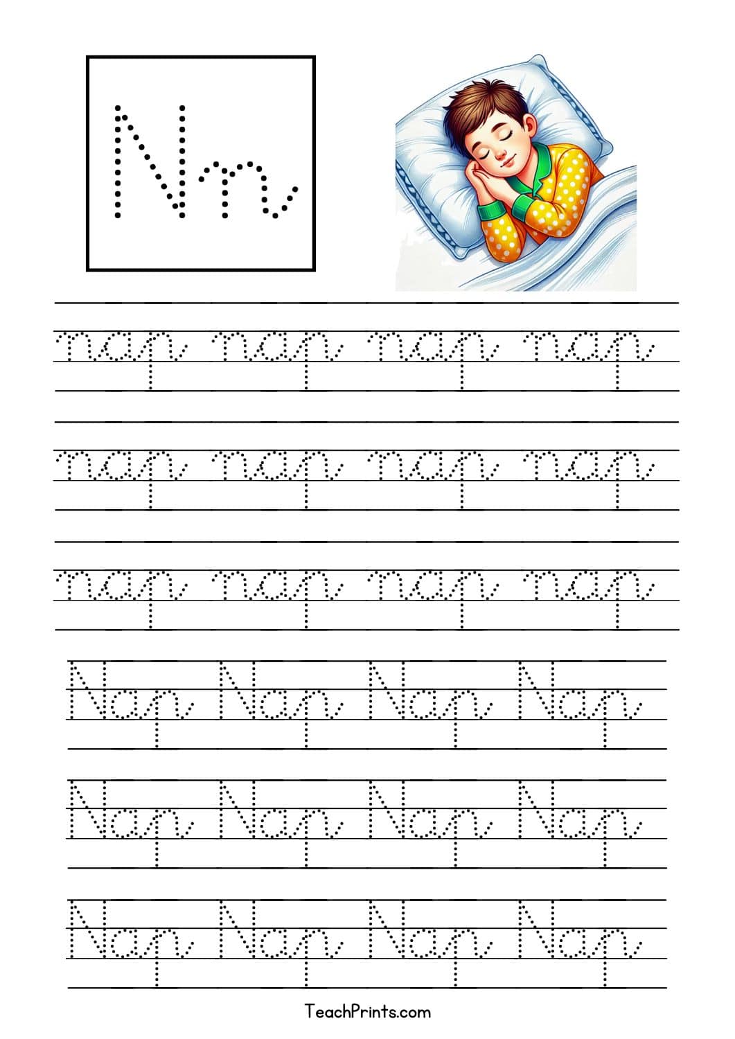 10 Cursive N Tracing Worksheets - Free Printables - Teach Prints